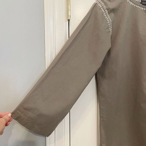 Madison Mathews Tunic Shirt Top Blouse Olive Green Size Large 100% Cotton - Picture 3 of 6